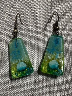 Green glass earrings